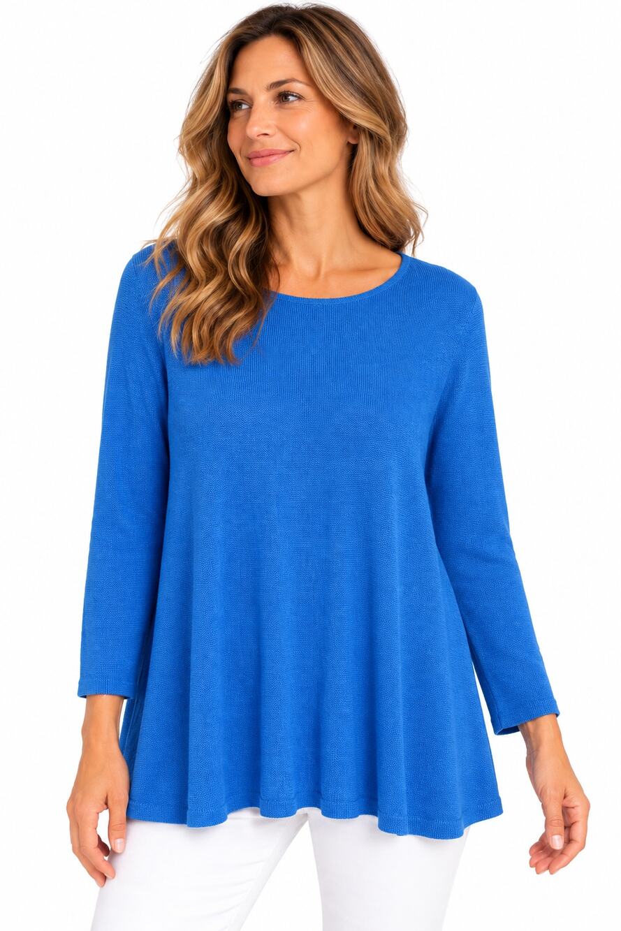 Eileen Fisher XL Blue Lightweight Knit Sweater Long Sleeve Relaxed A-Line
